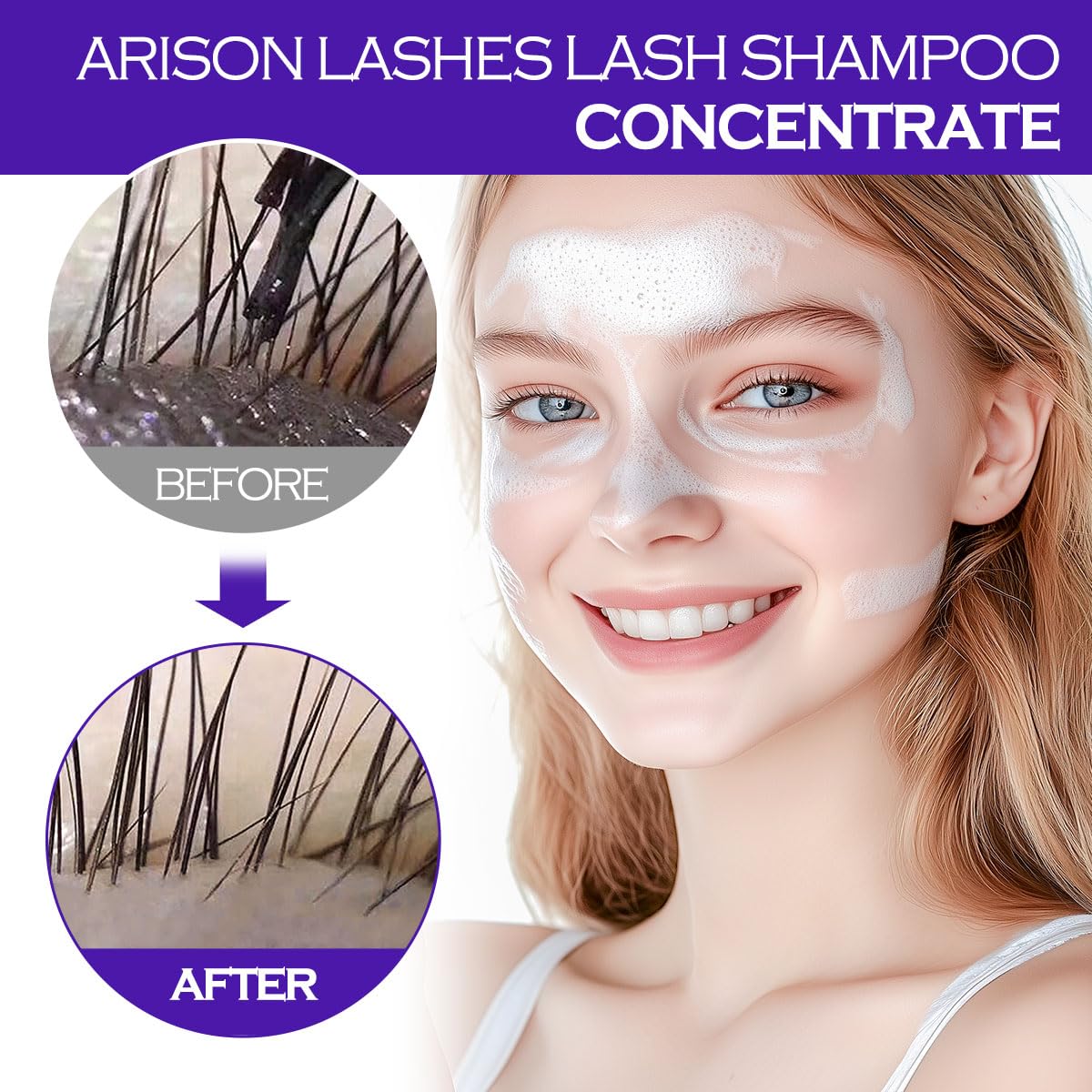 ARISON LASHES Lash Shampoo Concentrate for Lash Extensions 100ML Eyelash Cleanser Concentrate Oil-Free Eyelash Extension Shampoo with Salon Home Care(Lavender)-Velvo Beauty
