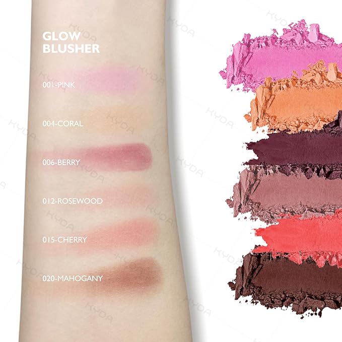 KYDA Powder Blush, Radiant Glow Face Blusher, Blendable Formula, Lasting Moisturizing, Ultra Fine Lightweight Texture, Cherry-Velvo Beauty