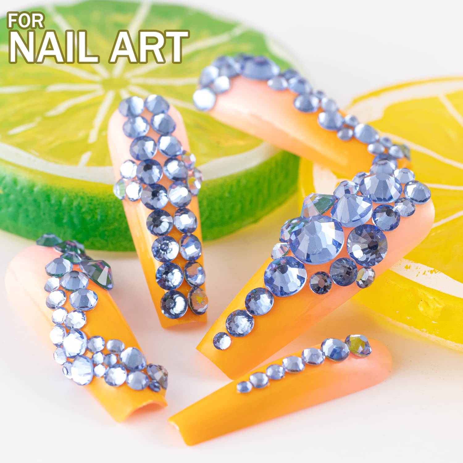 One Pack 2000 Pcs of Flatback Round Sky Blue Rhinestones 6 Sizes (1.5-6 mm) with Nail Art Rhinestone Picker Pencil and Tweezer for DIY and Salon Use-Velvo Beauty