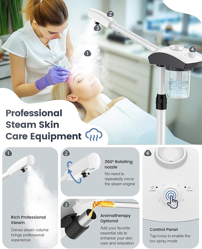 Kingsteam Professional Ozone Nano-Ionic Facial Steamer | Deep Cleansing Hydrating | Salon Home Spa Face Steamer | Pore Cleanser | 60-Min Timer | 360° Swivel | Esthetician Favorite Tool,White-Velvo Beauty