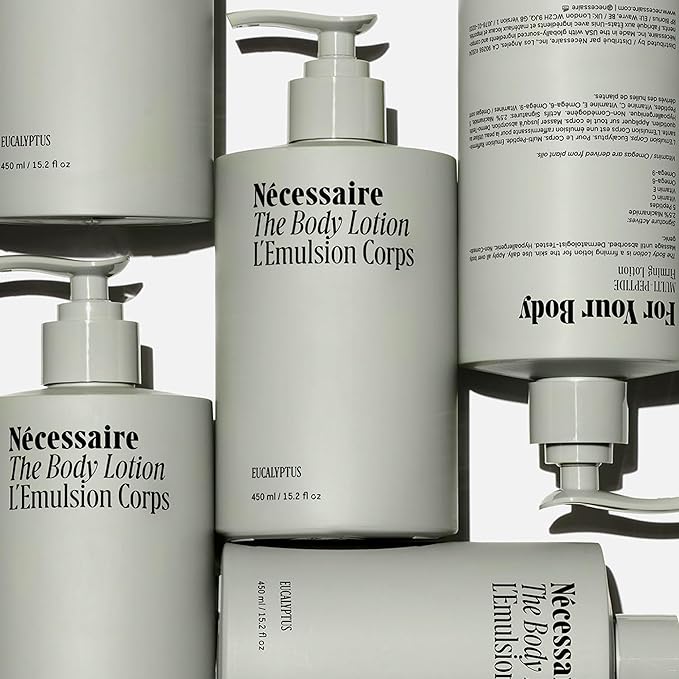 Nécessaire The Body Lotion with Pump. Eucalpytus. Multi-Peptide Firming Lotion to Moisturize, Firm, Strengthen. 2.5% Niacinamide, Vitamin C/E + Omega 6/9. 450ml / 15.2 fl oz-Velvo Beauty
