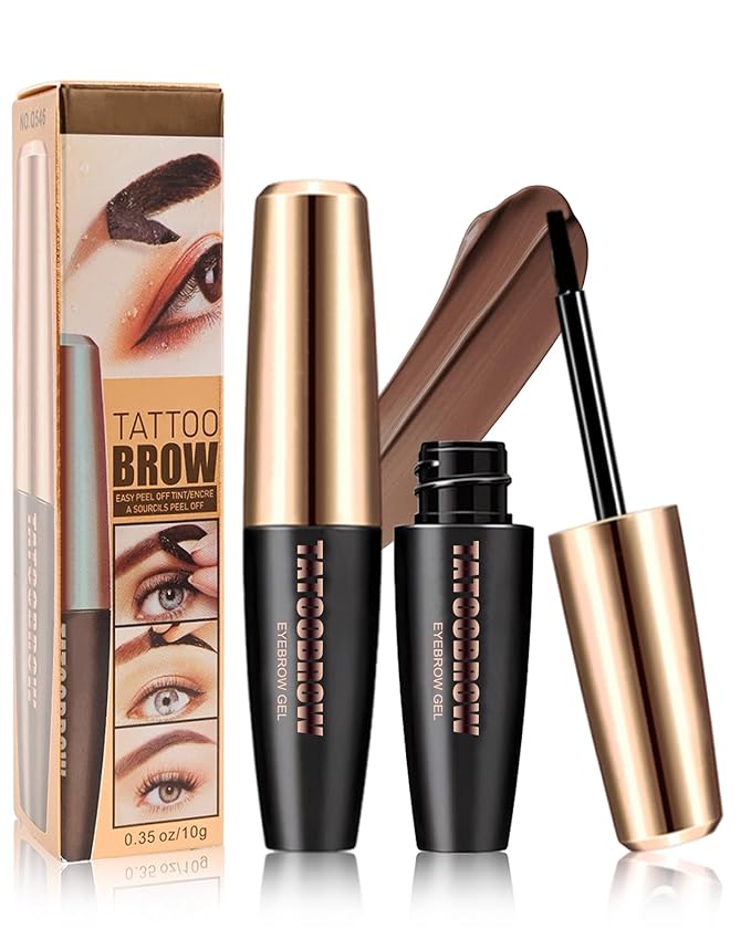 Eyebrow Gel Peel Off, 2Pcs Brown Tattoo Eyebrow Gel Easy Peel Off, Long Lasting Waterproof Eye Brow Tinting Dye, Tattoo Brow Stain Tint Kit for Natural Eye Makeup, Thanksgiving Gift for Women-01-Velvo Beauty