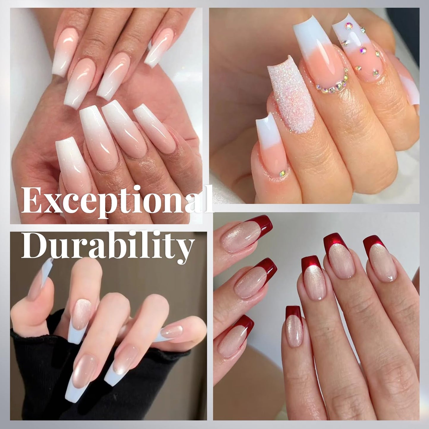 krofaue 100PCS Clear False Nails Tips and Nail Gule Kit, Half Cover Lady French Style Acrylic Artificial Tips 3Pcs Nail Glue for Nail Extension kit Nail Tips Art Salons and Home DIY-Velvo Beauty