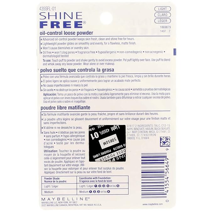 Maybelline New York Shine Free Oil Control Loose Powder, Light [210] 0.7 oz (Pack of 2)-Velvo Beauty