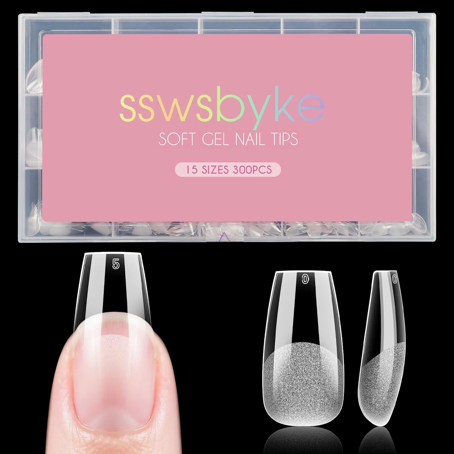 Medium Coffin Nail Tips, SSWSBYKE 300pcs Soft Gel Nail Tips for Full Cover Pre-Shaped Acrylic Fake Nails Tips 15 Sizes Half Matte Press On Nails for Extension Home DIY Salon-Velvo Beauty
