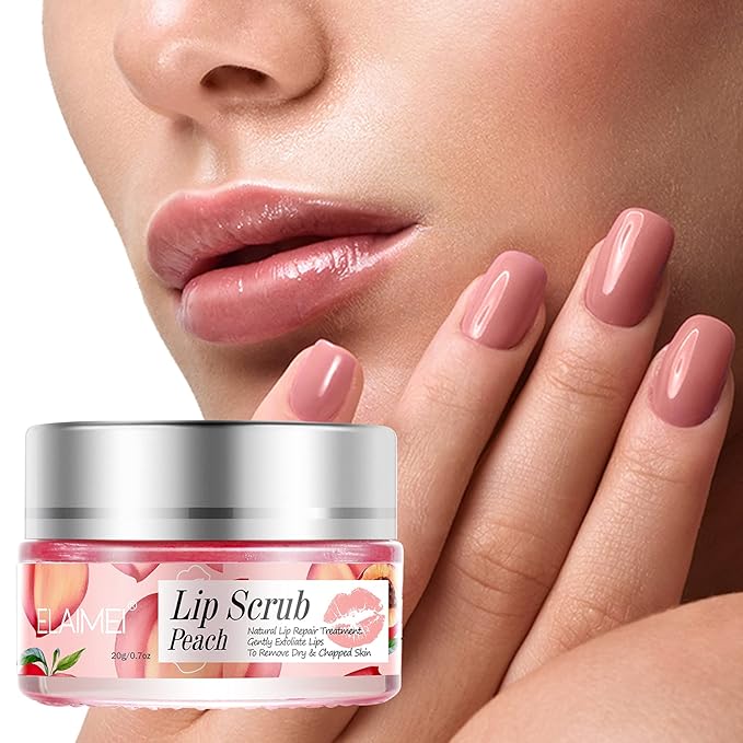Lip Scrubs Exfoliator & Moisturizer, Lip Repair for Lush Soft Lips, Lip Moisturizer for Chapped Dry and Flaky Lips Treatment (Peach)-Velvo Beauty