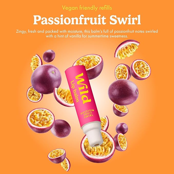 Wild Refillable Lip Balm Starter Kit - Includes Black Aluminum Case & 3 Pack Lip Balm Refills in a Variety of Scents - Includes Passionfruit Swirl, Original and Coconut & Vanilla Scents-Velvo Beauty
