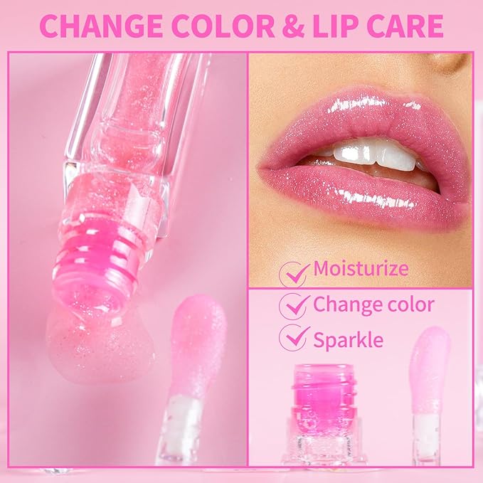 Magic Color Changing Lip Oil, Hydrating Lip Glow Oil Plumping Gloss Tinted Lip Balm Transparent Moisturizing Toot Lip Care-Velvo Beauty