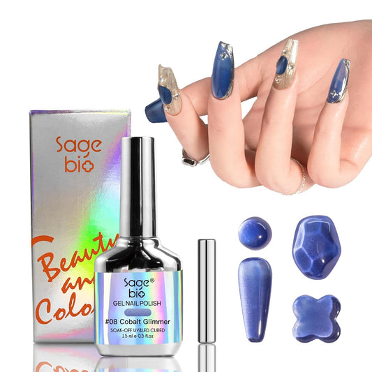 High-Density Cat Eye Gel Nail Polish with Magnet Stick, 15ml Dopamine Color Palette, Magnetic Effect Gel for DIY Manicure, Multiple Color Options - Cobalt Glimmer-Velvo Beauty