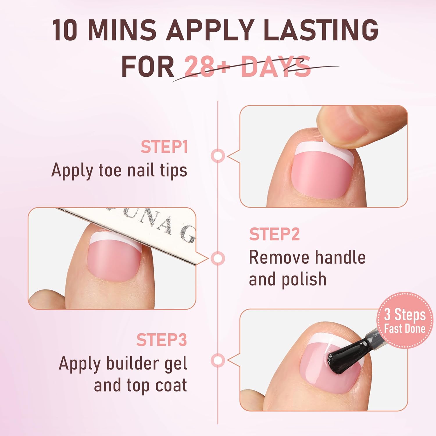 UNA GELLA French Toe Nail Press Ons 312pcs Peach Pink Full Cover Toe Nail Tips Press On Nails Soft Gel Fake Toe Nails Tips Gel Toe Nail Tips Fake Acrylic Toenails for Nail Extensions 12 Sizes-Velvo Beauty