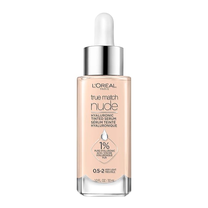 L'Oreal Paris True Match Nude Hyaluronic Tinted Serum Foundation with 1% Hyaluronic acid, Very Light 0.5-2, 1 fl. oz.-Velvo Beauty