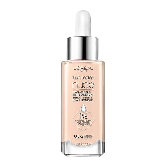 L'Oreal Paris True Match Nude Hyaluronic Tinted Serum Foundation with 1% Hyaluronic acid, Very Light 0.5-2, 1 fl. oz.-Velvo Beauty