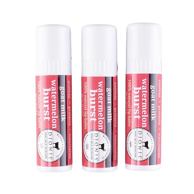 Dionis Goat Milk Skincare Watermelon Holiday Lip Balm Gift Set - Beeswax, Shea Butter & Coconut Oil Lip Care Products Made in The USA - Cruelty Free Lip Moisturizer For Chapped Lips, 0.28oz 3 Pack-Velvo Beauty