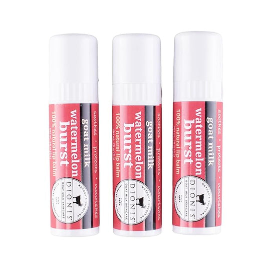 Dionis Goat Milk Skincare Watermelon Holiday Lip Balm Gift Set - Beeswax, Shea Butter & Coconut Oil Lip Care Products Made in The USA - Cruelty Free Lip Moisturizer For Chapped Lips, 0.28oz 3 Pack-Velvo Beauty