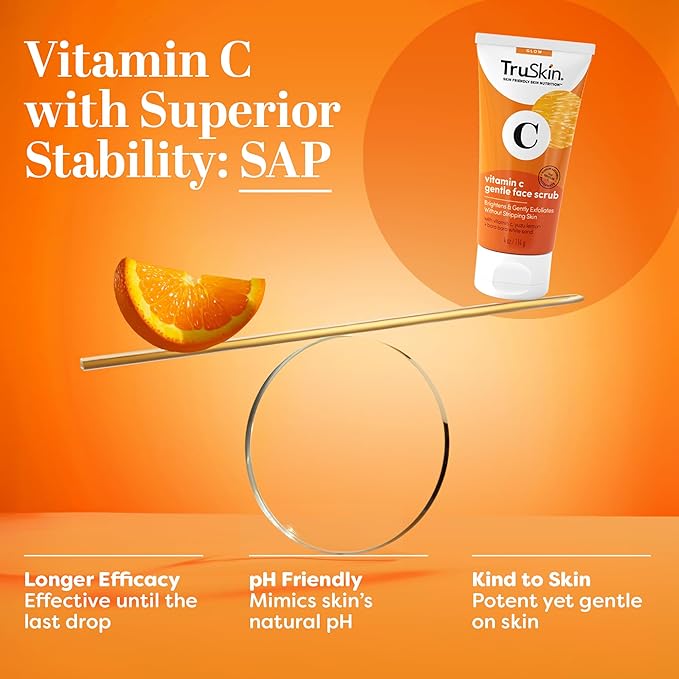 TruSkin Vitamin C Gentle Face Scrub - Brightening Daily Face Exfoliator for All Skin Types - Softens & Smooths Skin with Vitamin C, Yuzu Lemon, and Exfoliating Bora Bora White Sand - 4 Fl. Oz-Velvo Beauty