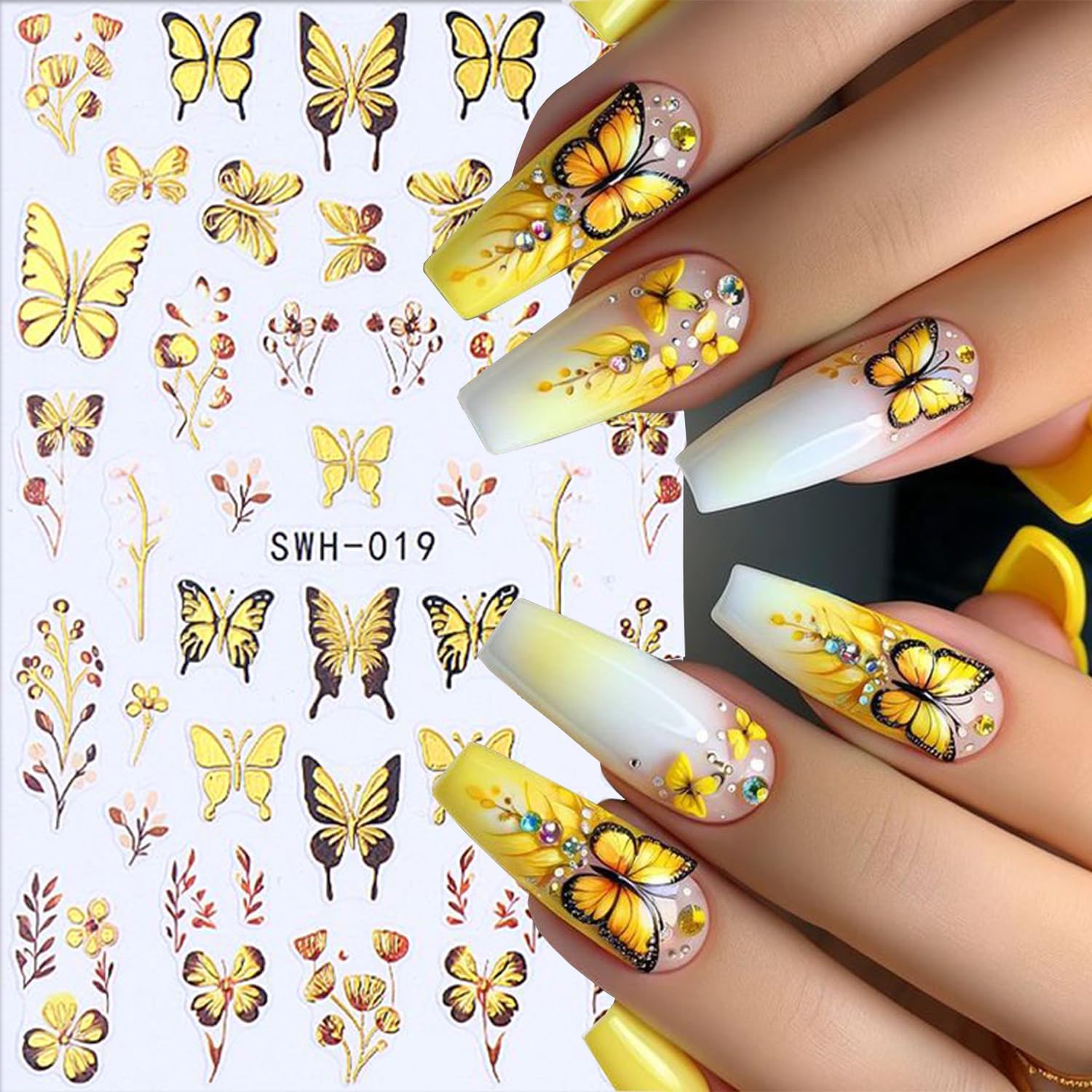 Butterfly Nail Art Stickers Gold Butterflies Nails Art Decals 3D Self-Adhesive Nails Sticker Holographic Spring Decal Decoration for Women Blue Butterfly Manicure Stickers DIY Nail Supplies-Velvo Beauty
