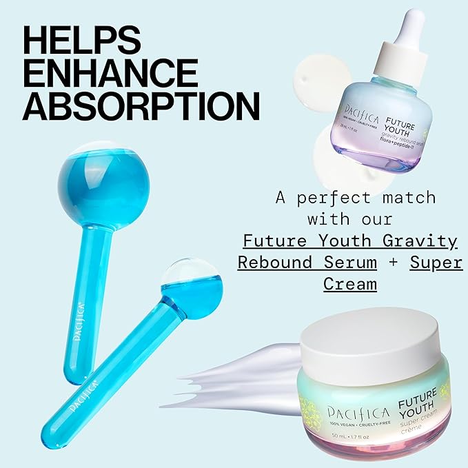 Pacifica Ice Roller Cryo Globes – Cooling Glass Facial Massager for Face, Eyes & Neck – Cold Therapy Beauty Tool for Puffy Eyes, Dark Circles, Redness, Wrinkles – Skin Care Gift for Women & Men-Velvo Beauty