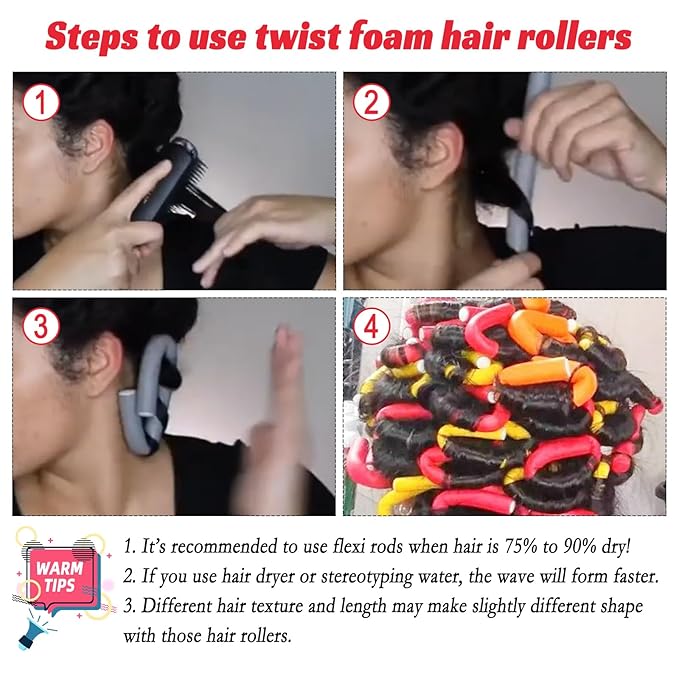 30PCS 9.45" Flexible Foam Curling Rods, Twist Heatless Hair Rollers for Women, Girls, Long and Short Hair, Sleep-In (0.71 x 9.45 Inch, Random Color)-Velvo Beauty
