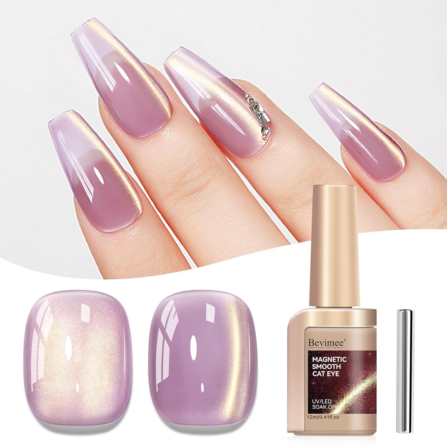 Cat Eye Gel Polish Light Purple Glass Jelly Magnetic Nail Polish Gel Smoothie Glitter Gloss Shine Mauve Color Velvet UV Gel Polish For Nail Art Manicure DIY At Home 12ml-Velvo Beauty