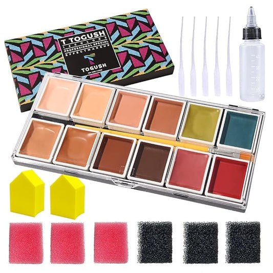 Alcohol Activated Makeup Palette for FX Makeup with Makeup Egg Mimic Wound Sponge Cleaning accessories 12 Colors-Velvo Beauty