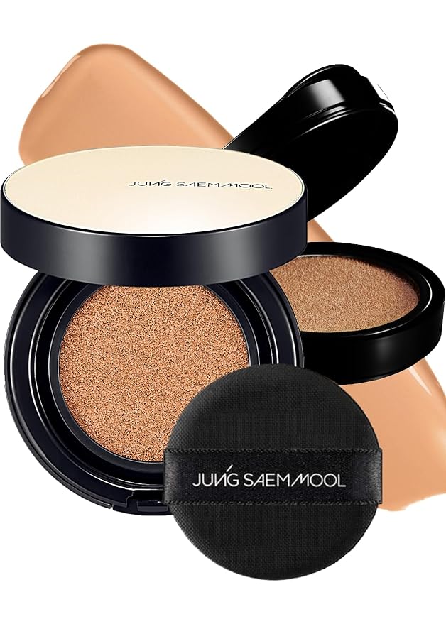 JUNG SAEM MOOL Essential Skin Nuder Longwear Cushion 0.98 Fl Oz (Medium Deep), Refill Included, 24H lasting Cushion Foundation with High Coverage, Semi-Matte Natural Finish, Korean Foundation Makeup-Velvo Beauty