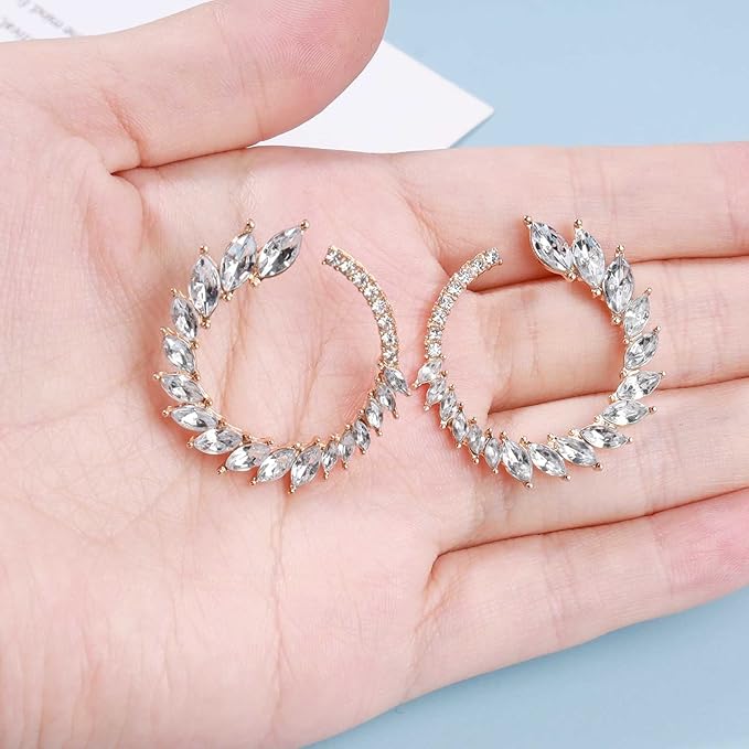 Vintage Rhinestone Hoop Earrings Gold Round Circle Studs Earrings Bright Crystal Earrings Bling Wedding Earrings Jewelry for Women and Girls-Velvo Beauty