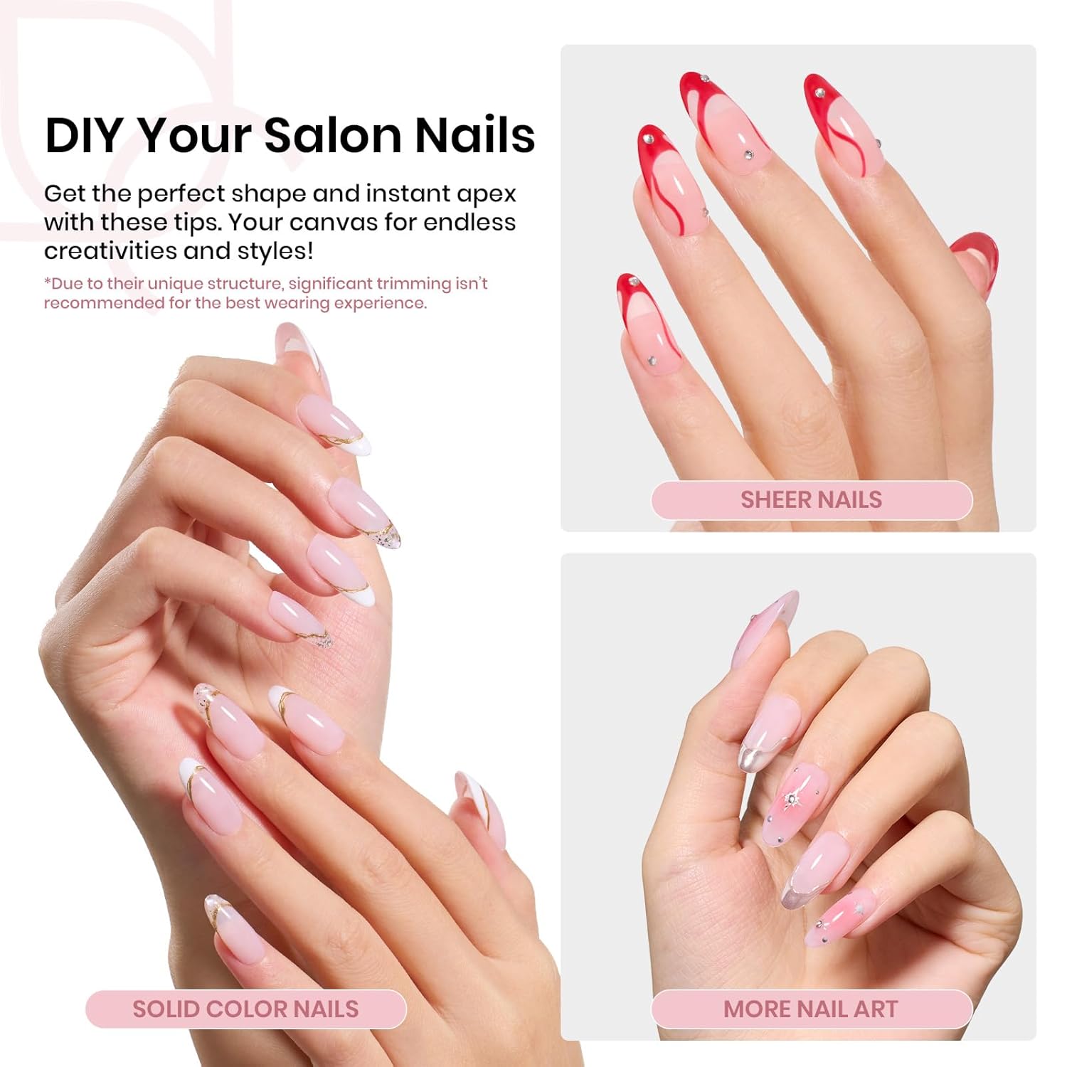 Beetles Tipex Instant Apex Nail Tips, Medium Oval Almond Acrylic Nails 192 Pcs Pre-Building Pre-Etched Thicker Gel Nail Tips - 16 Sizes Strong Full Cover False Nail-Velvo Beauty