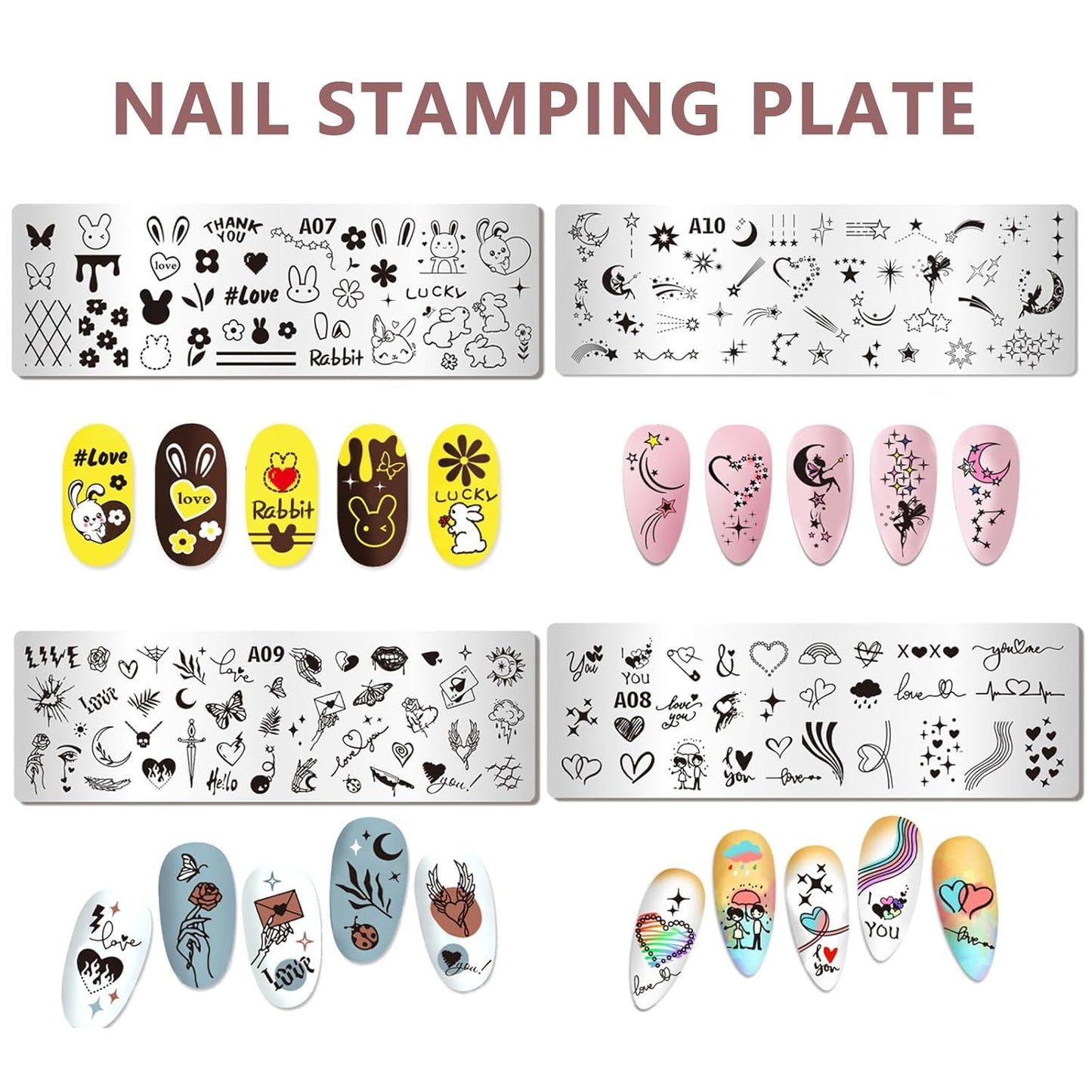 AddFavor Nail Stamper Kit 8pcs Nail Stamping Plates French Geometric Heart Star Image Nail Stencils with Silicone Stamp and Scraper for Women Girls Summer Nail Art Design Supplies Tools-Velvo Beauty