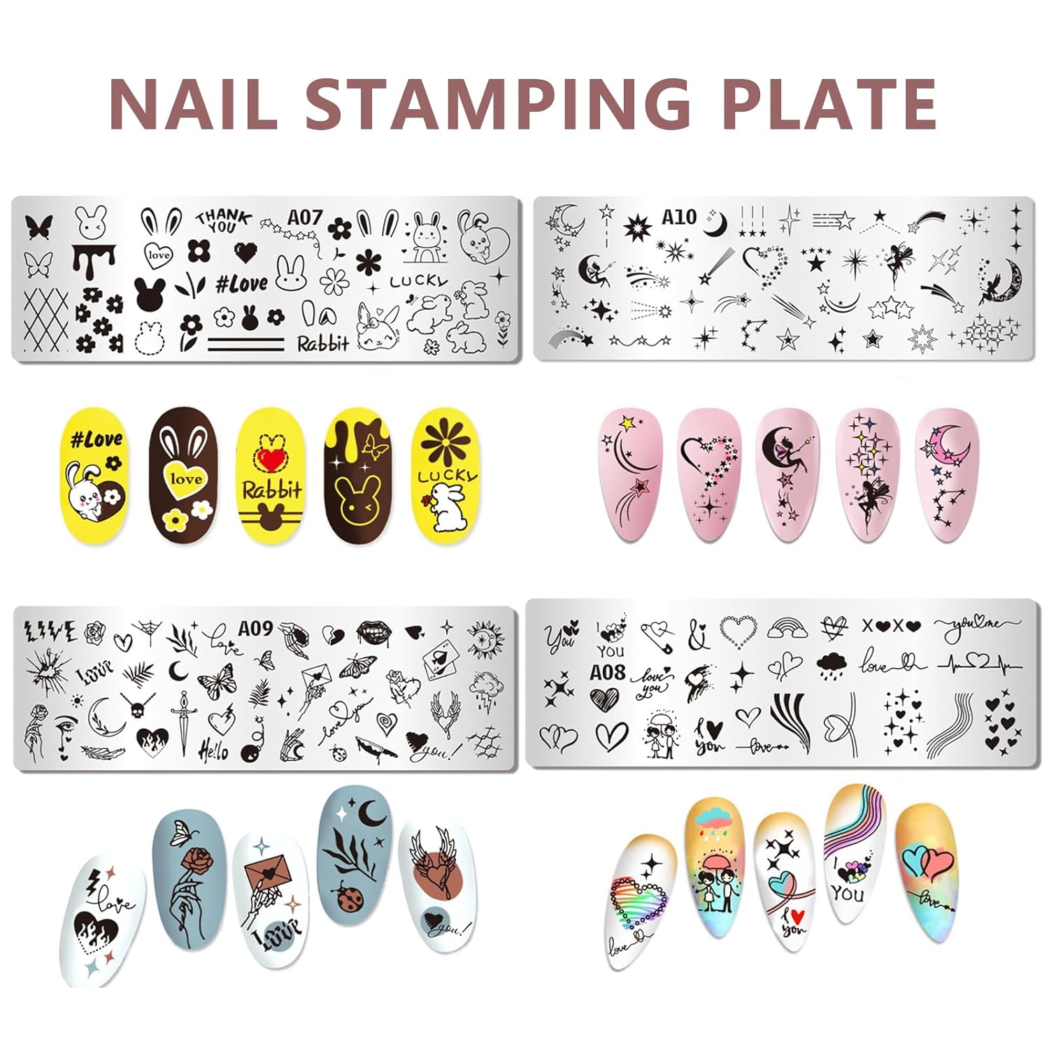 AddFavor Nail Stamper Kit 8pcs Nail Stamping Plates French Geometric Heart Star Image Nail Stencils with Silicone Stamp and Scraper for Women Girls Summer Nail Art Design Supplies Tools-Velvo Beauty