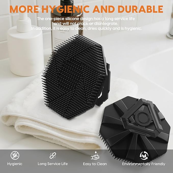 Soft Silicone Body Scrubber Brush, Non-Slip Handheld Cleansing Brush, Rich Foam, Deep Exfoliation, Brightening Skin, Comfortable Massage, for All Skin Types, Men and Women (Black)-Velvo Beauty