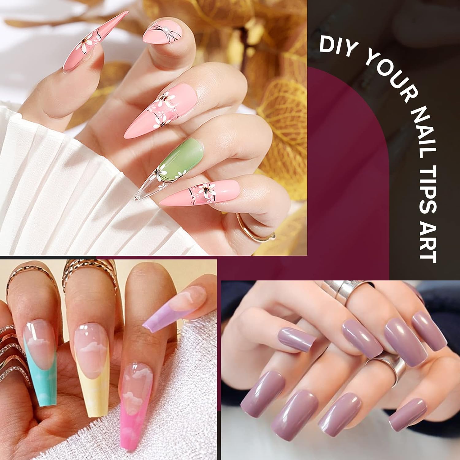 krofaue 3 Styles False Nail Tips Kit,340PCS Clear Coffin French Stiletto Nail Tips Half Cover Acrylic Artificial Press on Nails for Nail Extension Soft Gel Tips Art DIY-Velvo Beauty