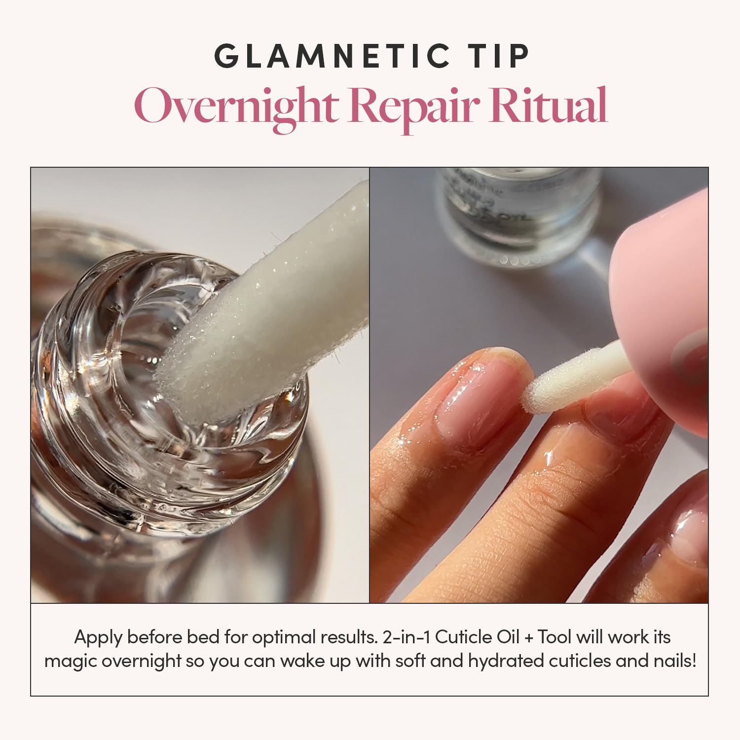 Glamnetic 2-in-1 Cuticle Oil | Nourishing Cuticle Serum & Cuticle Pusher For Healthy Nails | Overnight, Hyaluronic Acid & Botanical Oils - 0.31 Oz-Velvo Beauty
