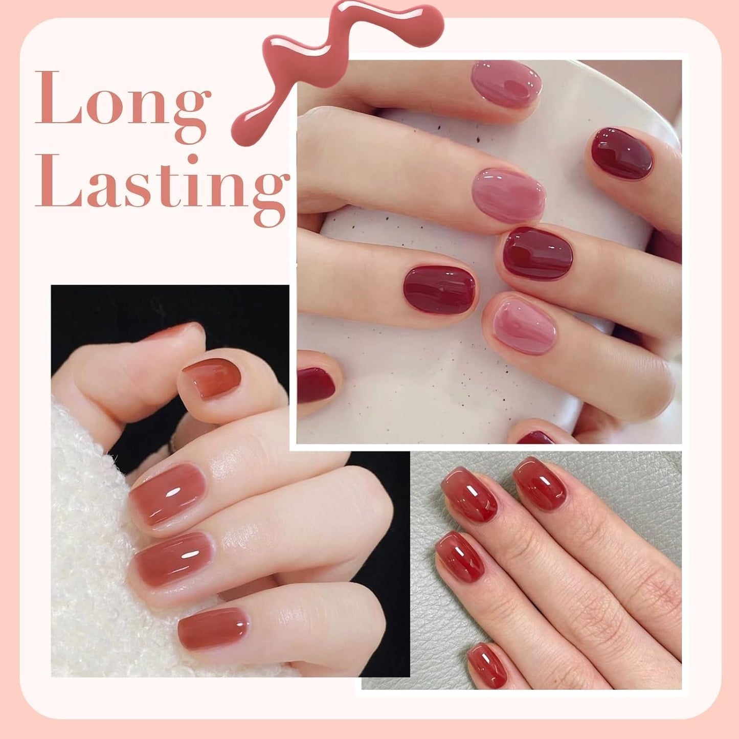 AZUREBEAUTY Jelly Nail Polish Set 4 Colors Nude Brown Red Purple Quick Dry Transparent Sheer Nail Polish Natural Nail Lacquer Fingernail with Top Coat DIY Salon Home-Velvo Beauty