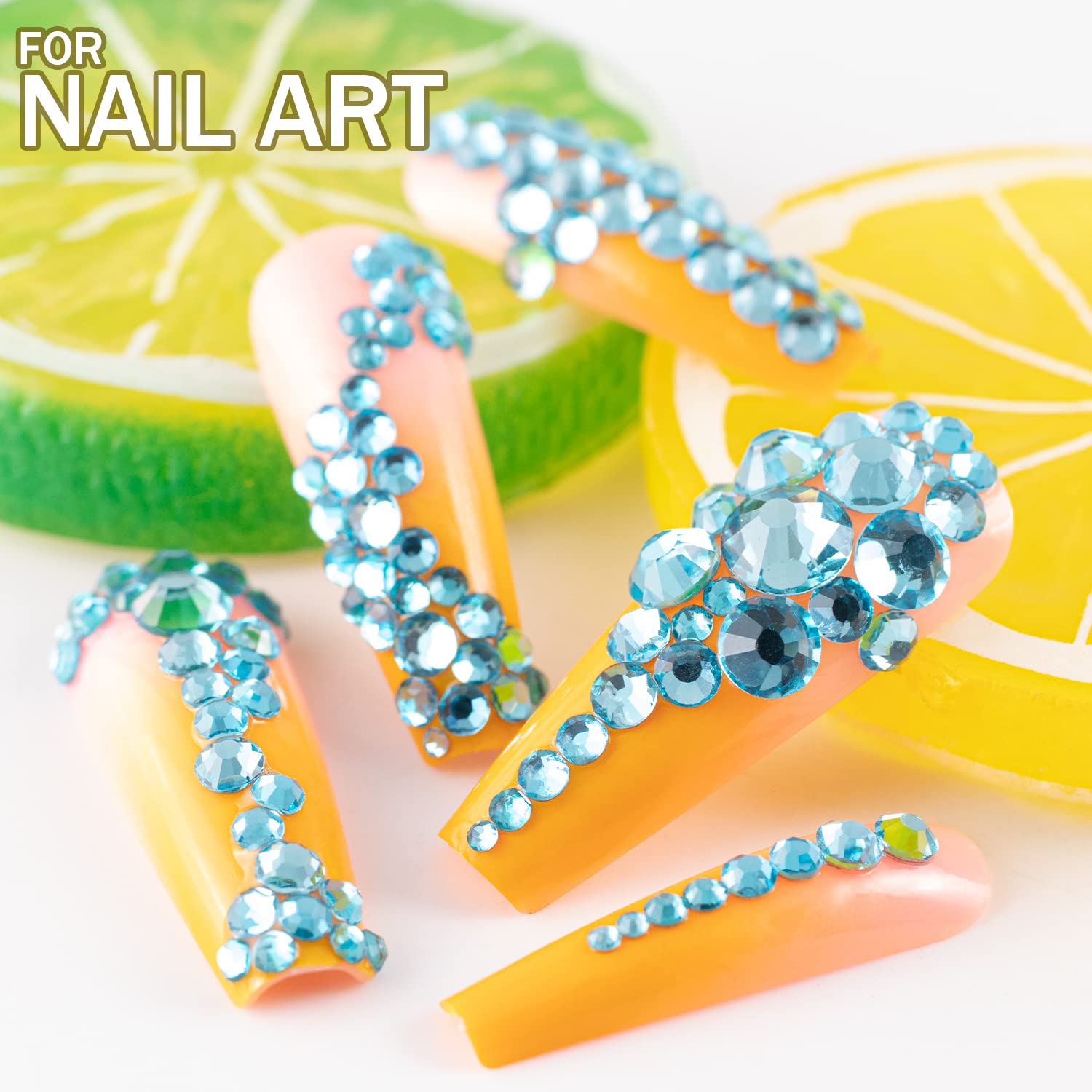 One Pack 2000 Pcs of Flatback Round Lake Blue Rhinestones 6 Sizes (1.5-6 mm) with Nail Art Rhinestone Picker Pencil and Tweezers for DIY and Salon Use-Velvo Beauty