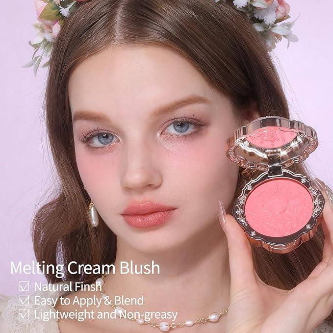 Flower Knows Little Angel Cream Blush,Buildable & Blendable Makeup Blush for cheeks,Soft & Long-lasting,Rose Pink Flush for All Skin Tones(02 Floral Praise,6g)-Velvo Beauty