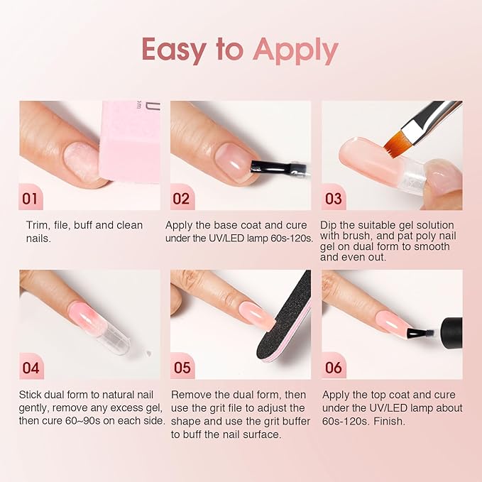 ROSALIND 12PCS Pink Brown Poly Nail Gel Kit with Mini Nail Lamp White Glitter Pink Poly Extension Gel Set-Velvo Beauty