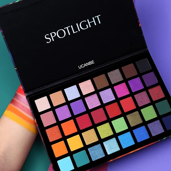 UCANBE Spotlight Eyeshadow Palette + 15 PCS Eye Brushes Makeup Set, Professional 40 Color Matte Shimmer Glitter Eye Shadow Pallet Highly Pigmented Waterproof Long Lasting Make up Pallete-Velvo Beauty
