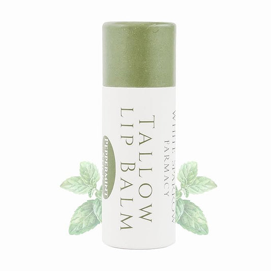Organic Tallow Lip Balm (Peppermint) from Grass Fed Cows. Super hydrating with Tallow, Olive Oil, Honey, and Beeswax. Sustainable Cardboard Tubes & Hand Filled. Jumbo Size 0.5 oz.-Velvo Beauty