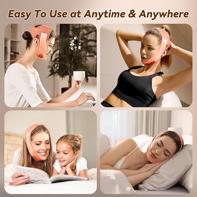 JUSRON V-Line Mask Chin Up Mask Face Strap, Soft Silicone Chin Strap V Shaped Face Mask, Jaw Exerciser 23-27 Inches (Fluorescent Pink)-Velvo Beauty