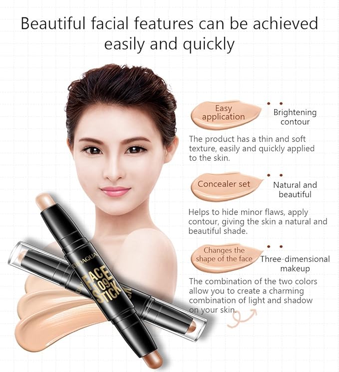 BIOAQUA Play 109 Face Stick Contour Duo 2 in 1 Highlighter Pencil (#02 IVORY WHITE / LIGHT COFFEE)-Velvo Beauty