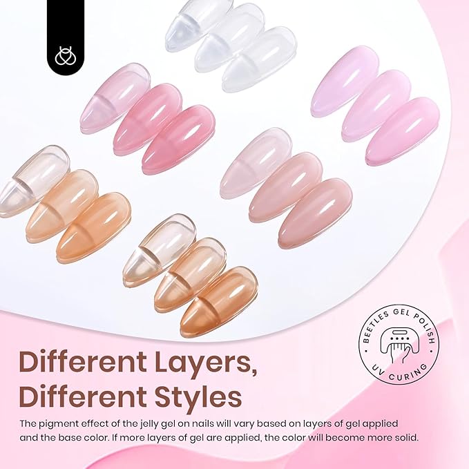Beetles Jelly Gel Nail Polish Set, 6 Colors Milky White Nude Pink Sheer Brown Gel Polish Kit Nail Concealer Translucent Effect Soak Off Uv French Nail Art Gift for Women Ultimate Monochrome Collection-Velvo Beauty