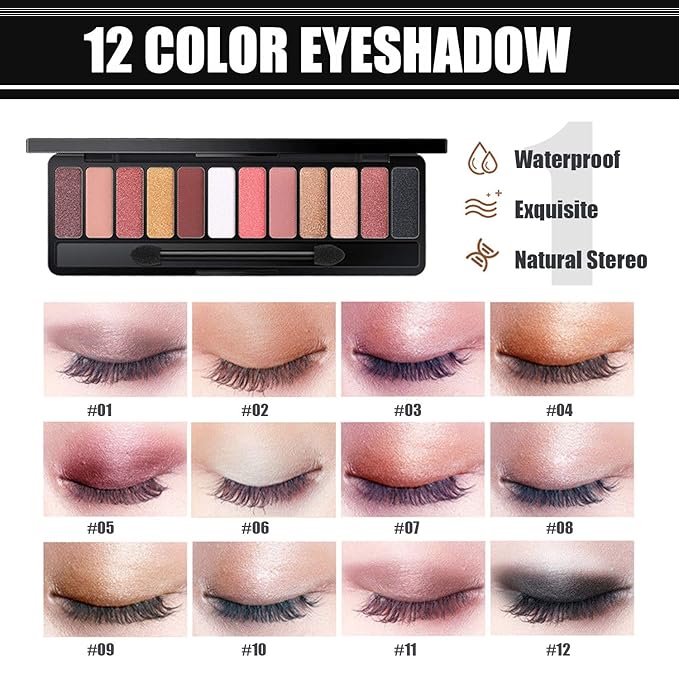 All in One Makeup Kit for Women Full Kit, includes 12 Colors Eyeshadow, 5PCS Brush Set, Eyebrow Pencil, Eyeliner & Mascara, Contour Stick, Primer & Liquid Highlighter With Cosmetic Bag Makeup Set-Velvo Beauty