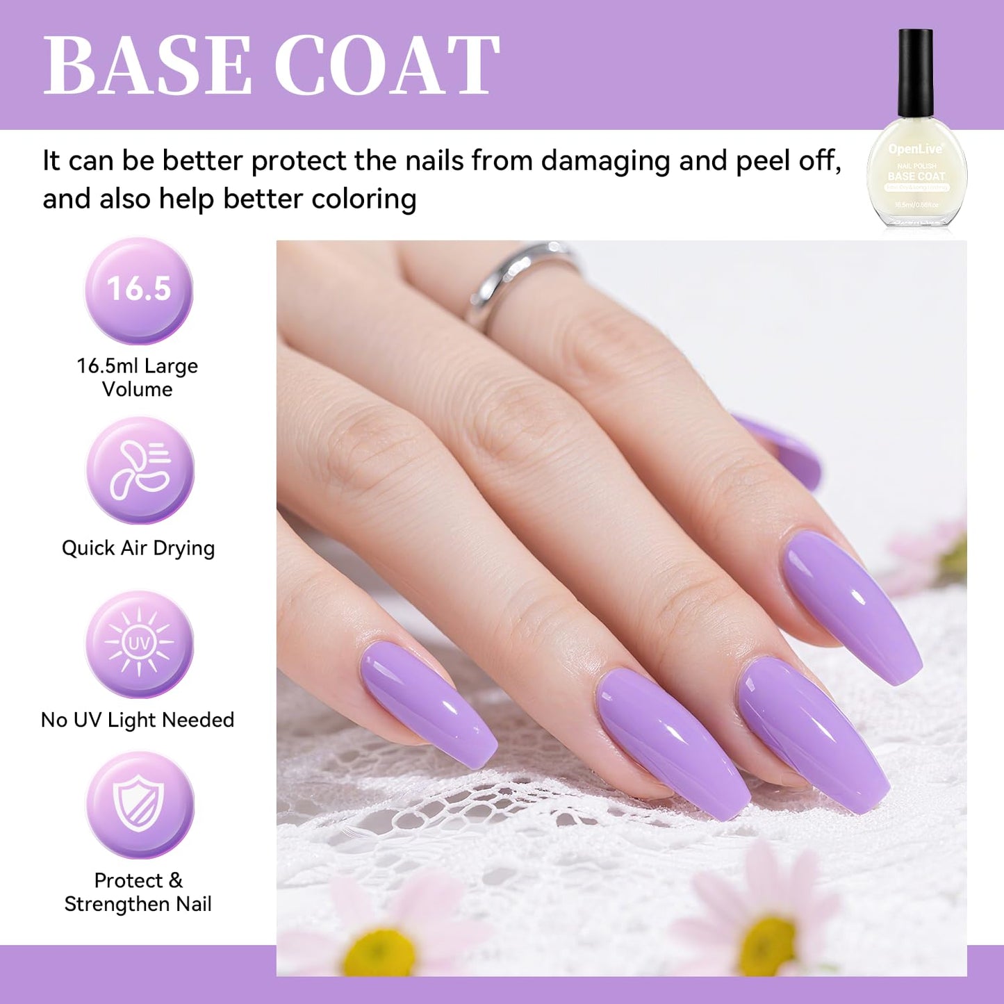 16.5ml Base Coat Nail Polish, Quick Dry Large Volume Base Coat, Color Lock Strengthen Nails for Women Salon DIY Nail Art-Velvo Beauty