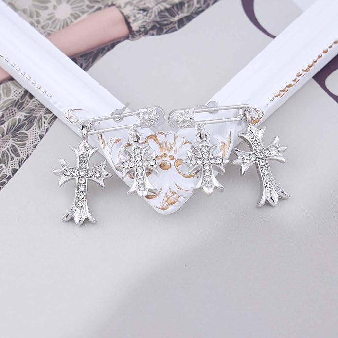 Vintage Crystal Cross Drop Earrings Rhinestone Cross Stud Earrings Silver Paperclip Earrings Sparkly Cz Crucifix Earrings Jewelry for Women-Velvo Beauty