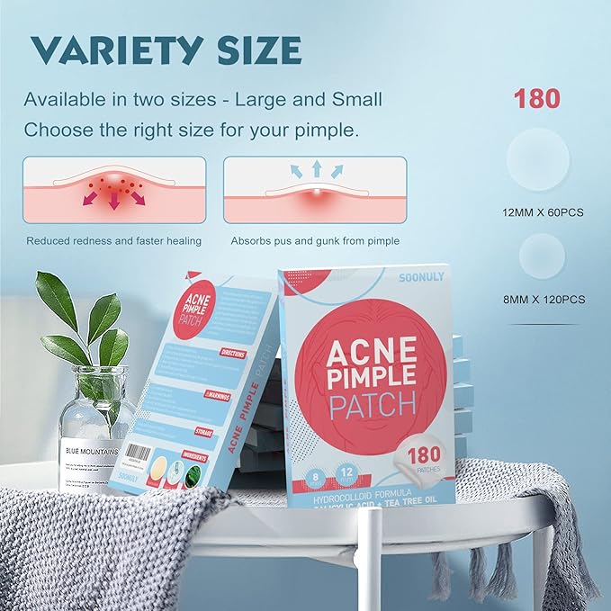 Pimple Patches for Face - 180 Hydrocolloid Acne Pimple Patches Salicylic Acid with Tea Tree Oil for Zit Blemish Spot Covers Invisible Pimple Stickers Not Tested on Animals-Velvo Beauty