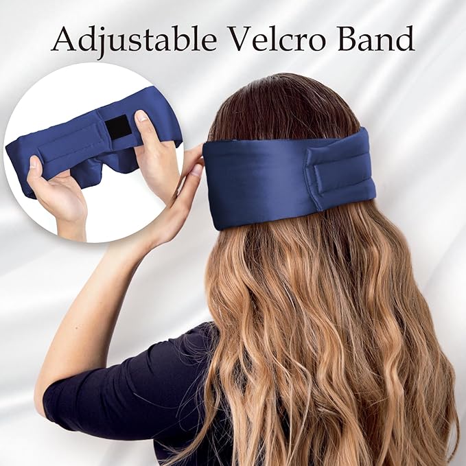 Zenssia 100% Mulberry Silk Sleep Mask Eye Mask for Man and Woman with Adjustable Headband, Full Size Large Sleep Mask & Blindfold for Total Blackout for All Night Sleep, Travel & Nap-Dark Blue-Velvo Beauty