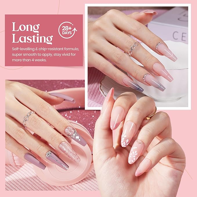 Beetles Gel Nail Polish Set 6 Colors Pink Nude Gray Glitter Gel Polish Wedding Nail Polish Bridesmaid Nail Art Design Soak Off Uv LED Lamp Needed Manicure Set Gifts for Women Bridesmaid Beauty-Velvo Beauty