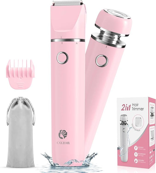 Bikini Trimmer and Shaver Kit for Women - 2-in-1 Wet/Dry Electric Body Hair Trimmer Facial Hair Removal Cordless Waterproof Bikini Shaver Razor for Face Lip Chin Pubic Underarm Legs-Velvo Beauty