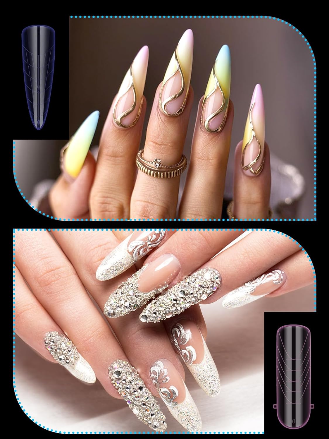 EBANKU Dual Nail Forms for Poly Extension Gel, 96 PCS Colorful Nail Molds Reusable Nail Extension Forms for Builder Gel Manicure Design Salon DIY-12 Sizes-Velvo Beauty