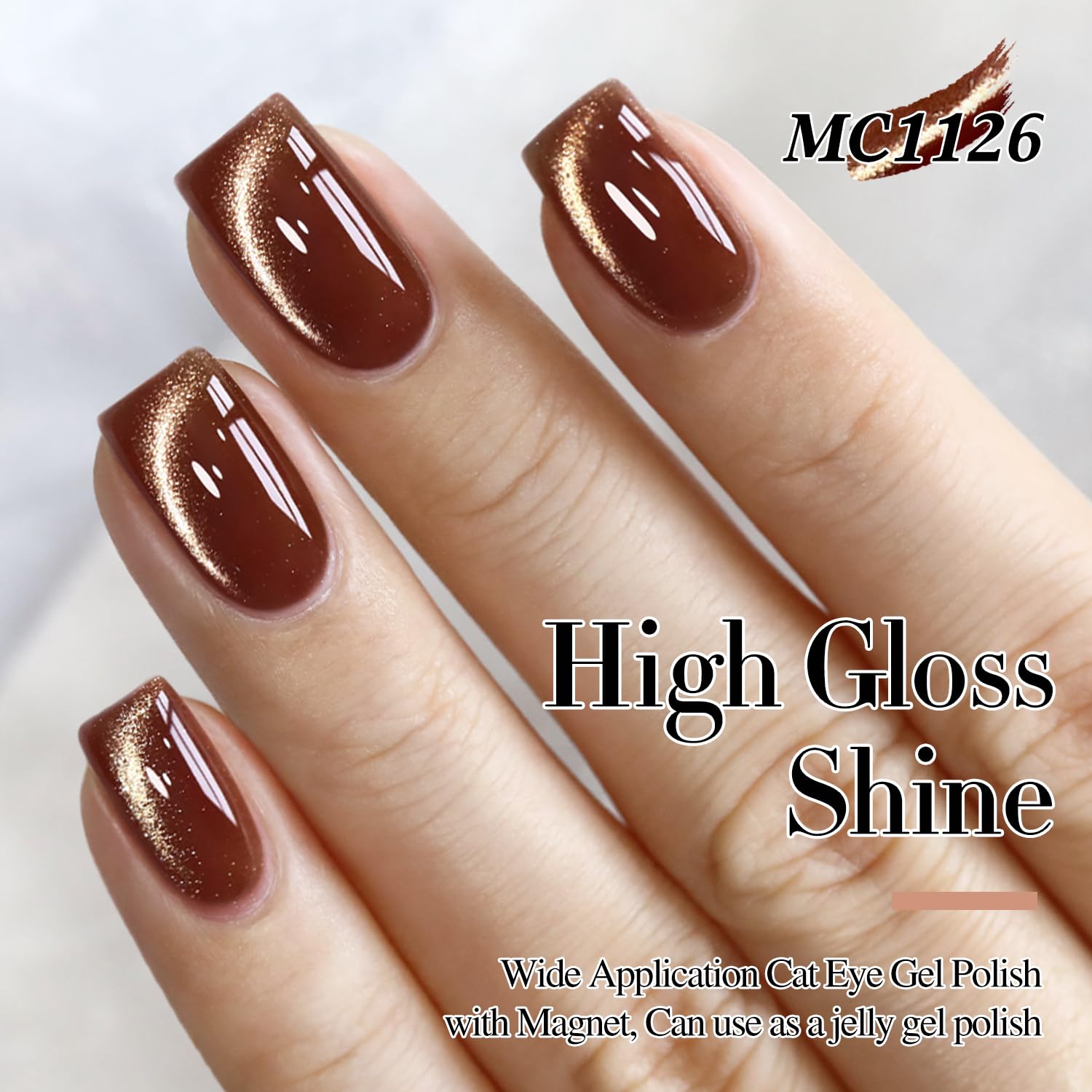 Double Rhythm 15ML Ice Glass Cat Eye Gel Polish with Magnet Holographic Glitter Shimmer Translucent Sheer Color Salon Soak Off Magnetic Nail at Home (Coffee Brown-MC1126)-Velvo Beauty